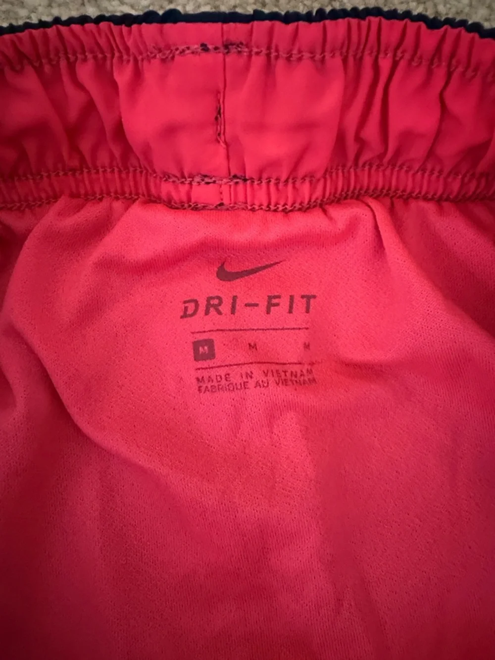 Nike Women’s Navy Athletic Shorts with Pink Panels & Light Blue Trim